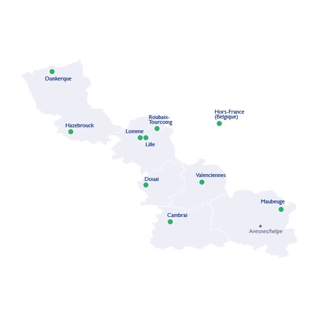 Carte des différents sites d'Atinord